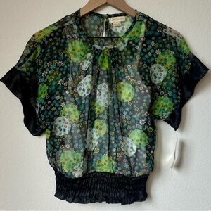 NWT SEQUIN HEARTS Sheer Green Blouse Size M